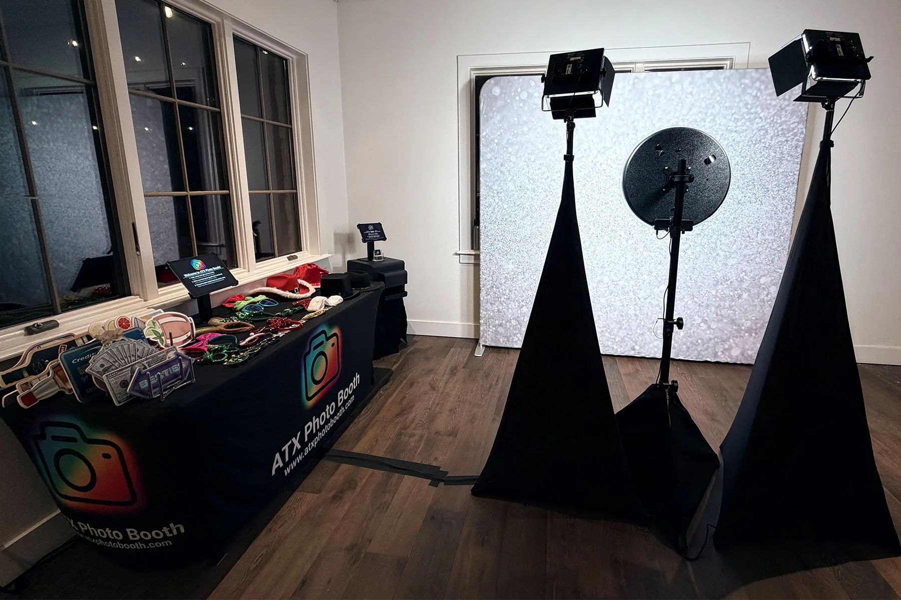 ATX Photo Booth open-air setup at an Austin event