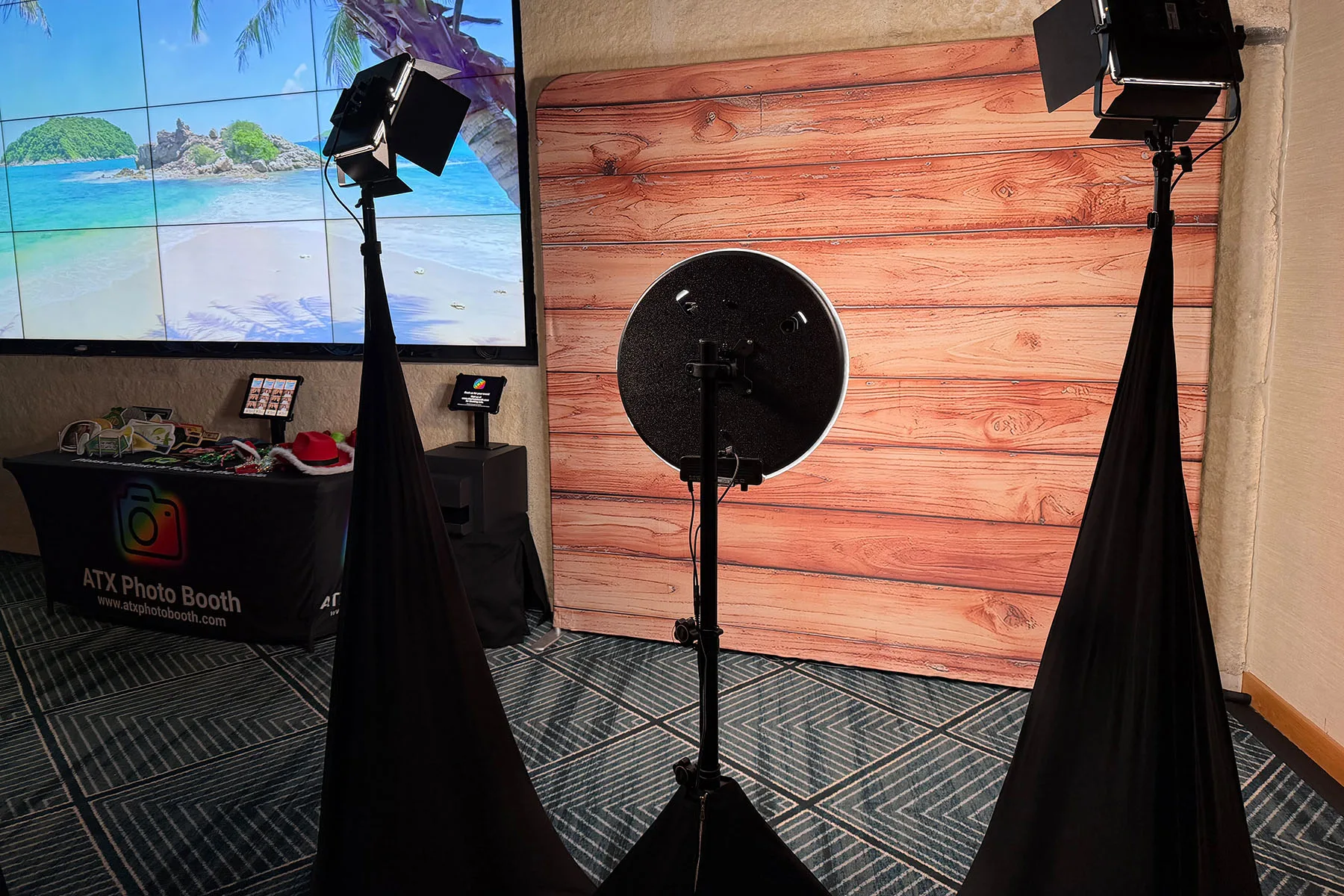 ATX Photo Booth open-air setup at an Austin event